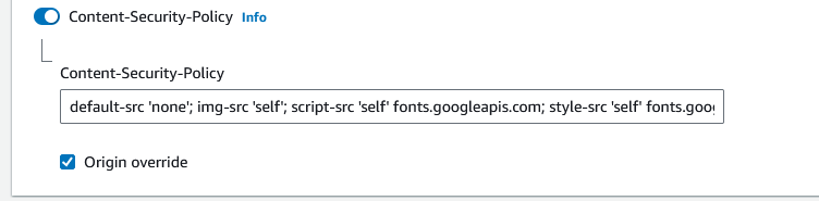 A screengrab of the Amazon CloudFront console response header input field
