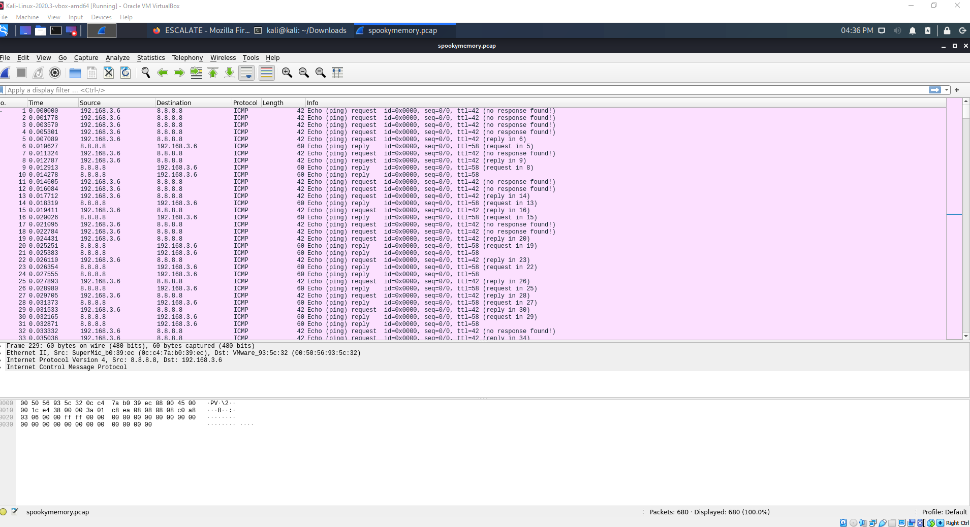 PCAP capture in Wireshark with ICMP traffic