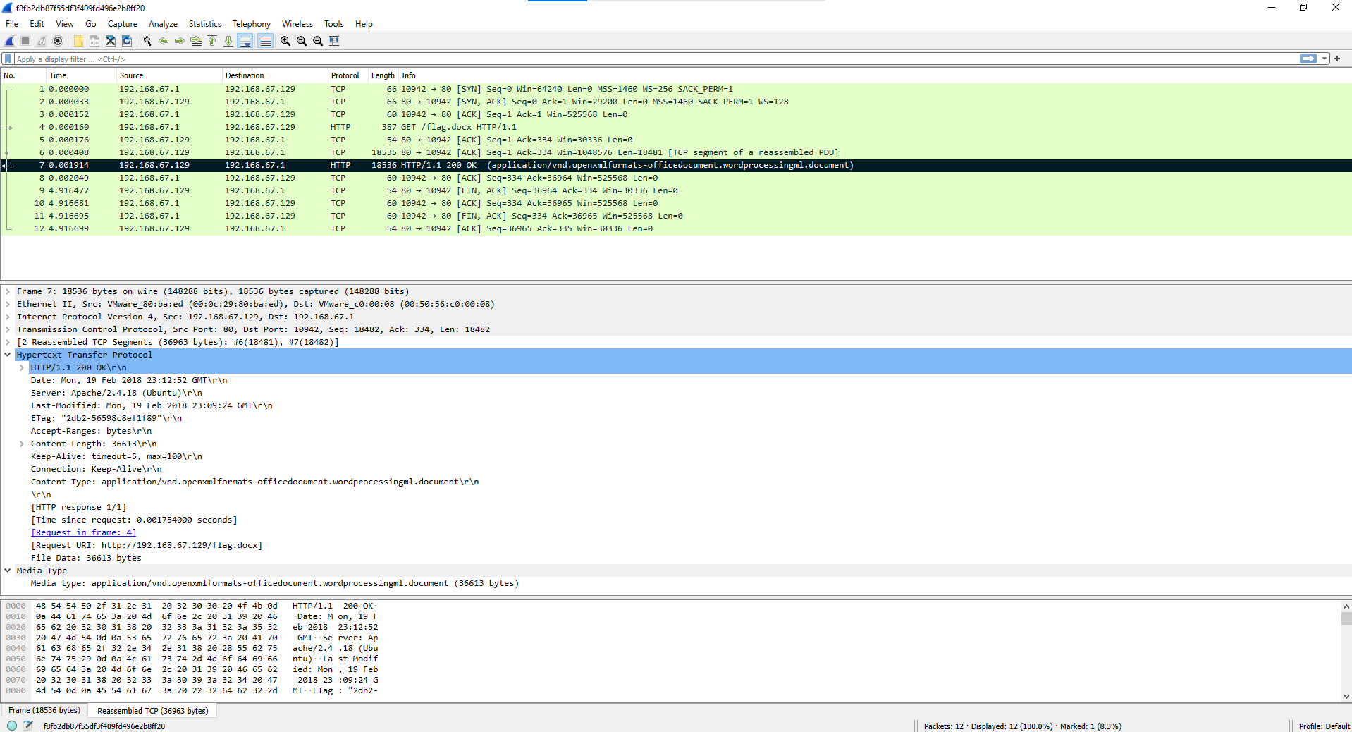 Screenshot of Wireshark application on main display window